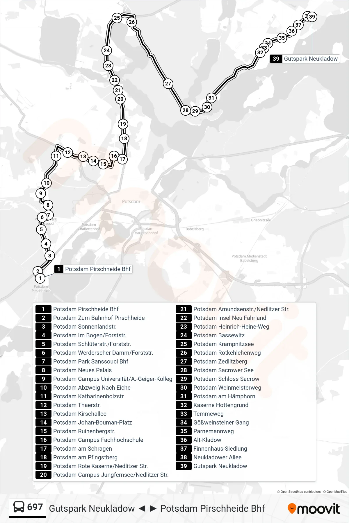 Linie 697 (Bus) Richtung Gutspark Neukladow: Route und Haltestellen auf der Karte