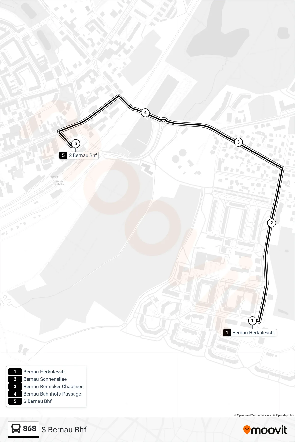 868 bus Line (S Bernau Bhf) route and stops on a map
