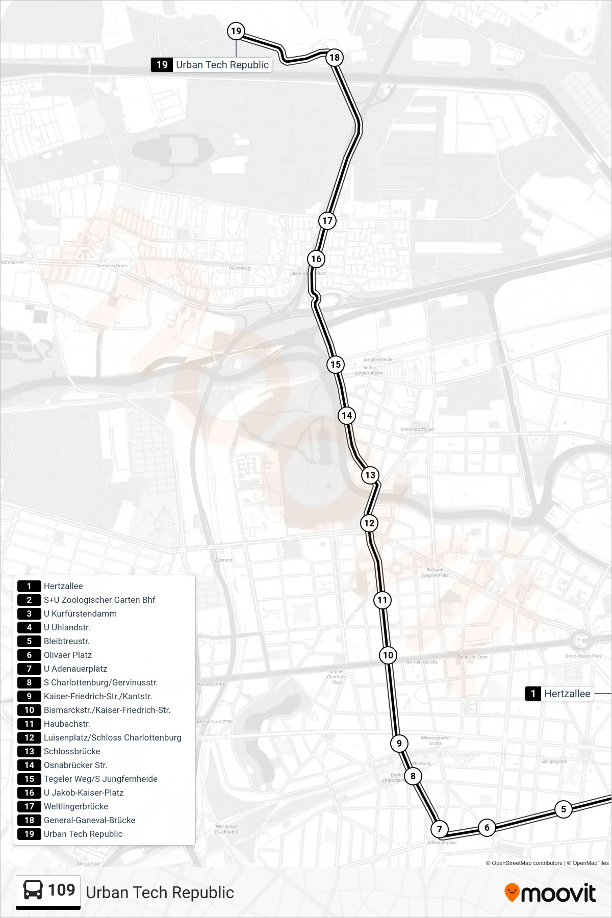 Linie 109 (Bus) Richtung Urban Tech Republic: Route und Haltestellen auf der Karte