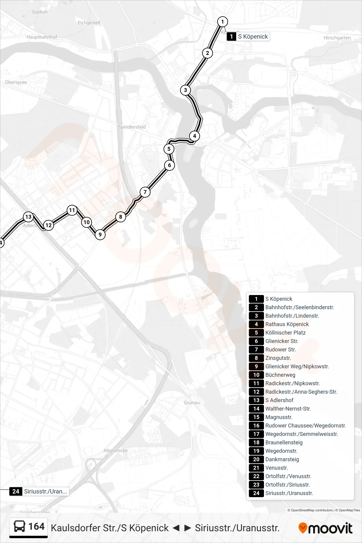 Linie 164 (Bus) Richtung Siriusstr./Uranusstr.: Route und Haltestellen auf der Karte