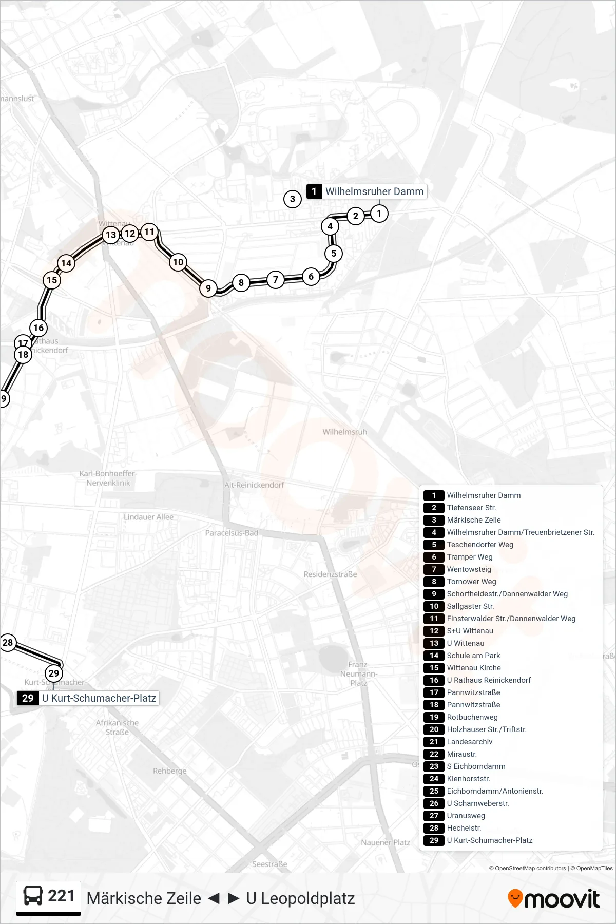 Linie 221 (Bus) Richtung U Kurt-Schumacher-Platz: Route und Haltestellen auf der Karte