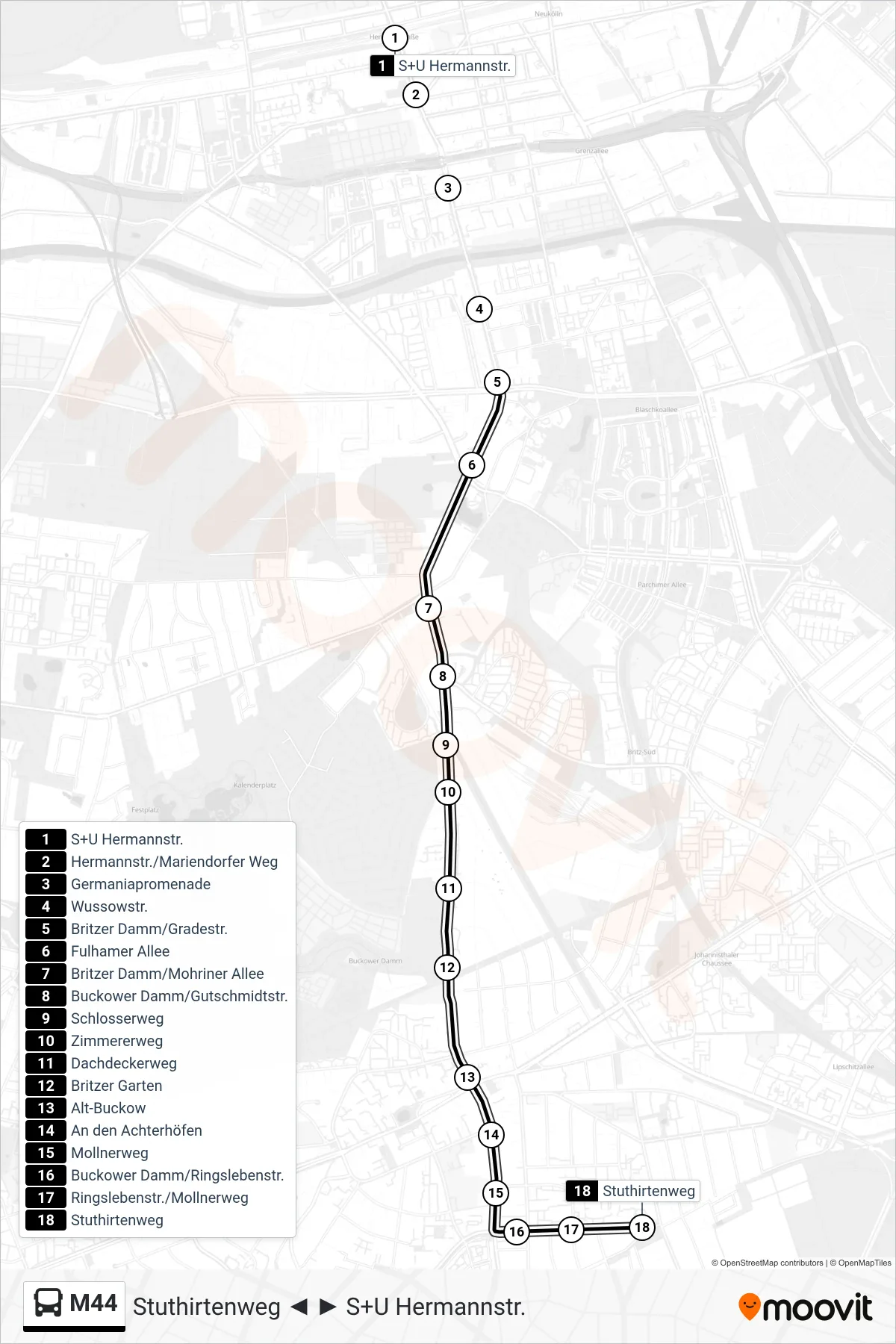 Linie M44 (Bus) Richtung Stuthirtenweg: Route und Haltestellen auf der Karte