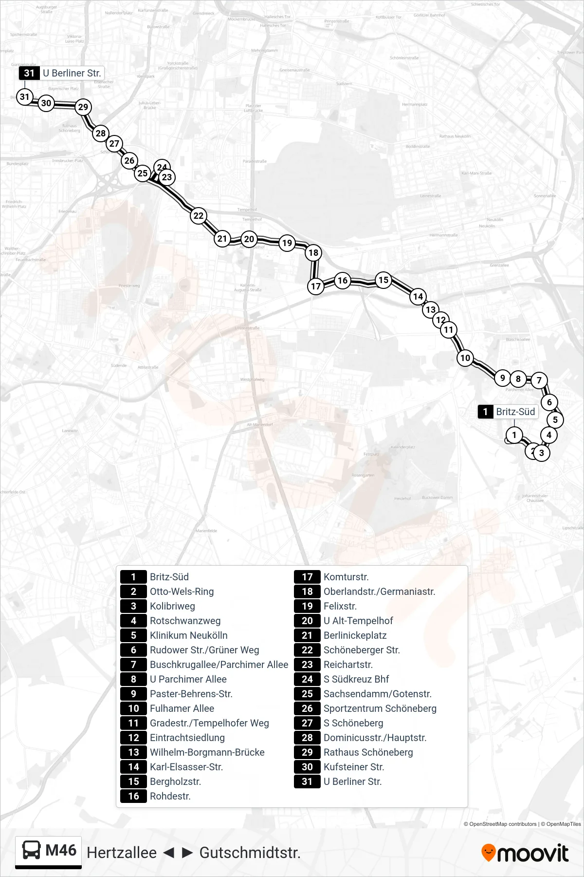 Linie M46 (Bus) Richtung U Berliner Str.: Route und Haltestellen auf der Karte