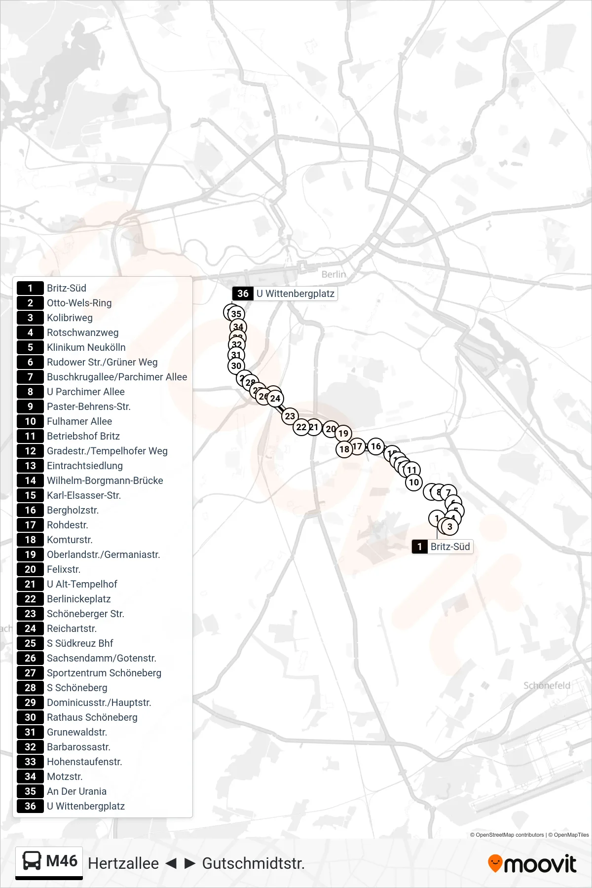 Linie M46 (Bus) Richtung U Wittenbergplatz: Route und Haltestellen auf der Karte