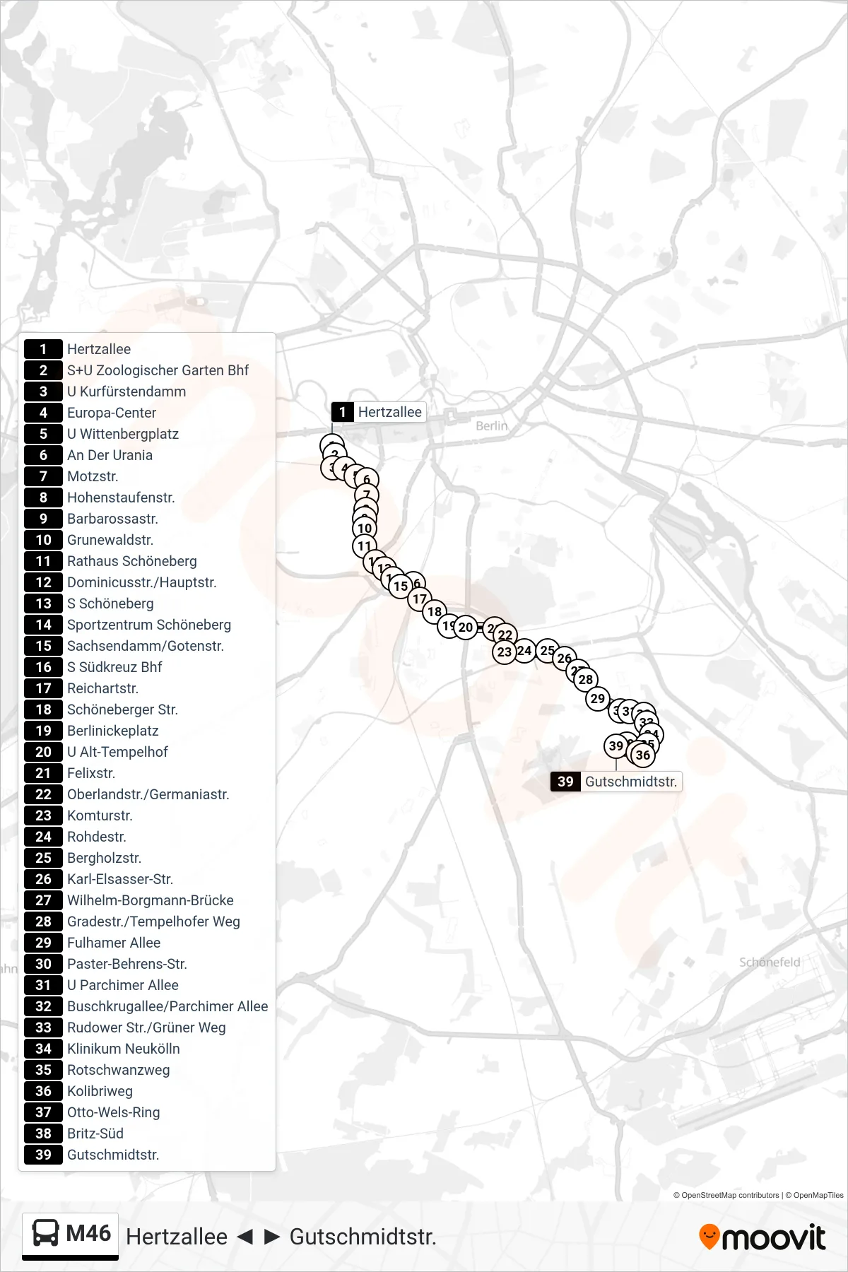 Linie M46 (Bus) Richtung Gutschmidtstr.: Route und Haltestellen auf der Karte