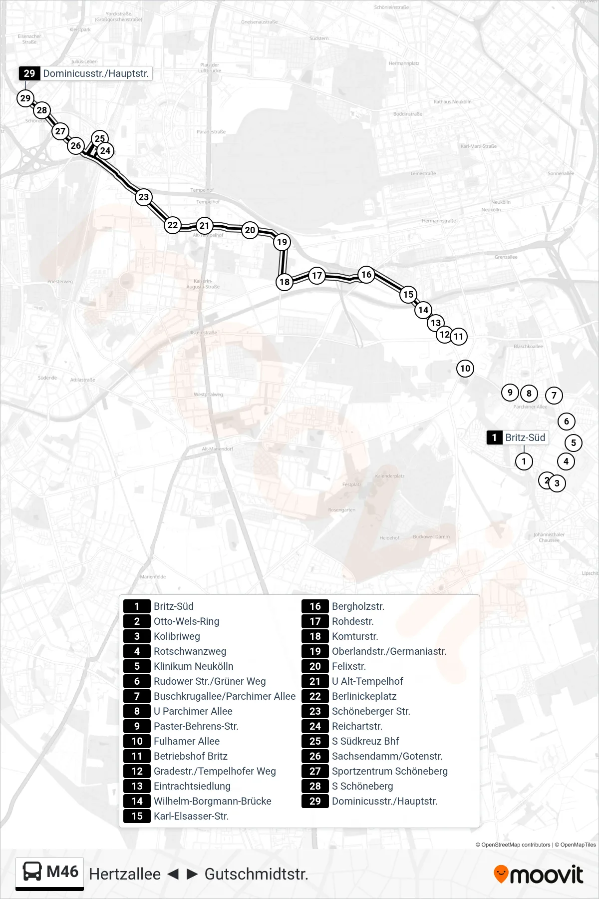 Linie M46 (Bus) Richtung Dominicusstr./Hauptstr.: Route und Haltestellen auf der Karte