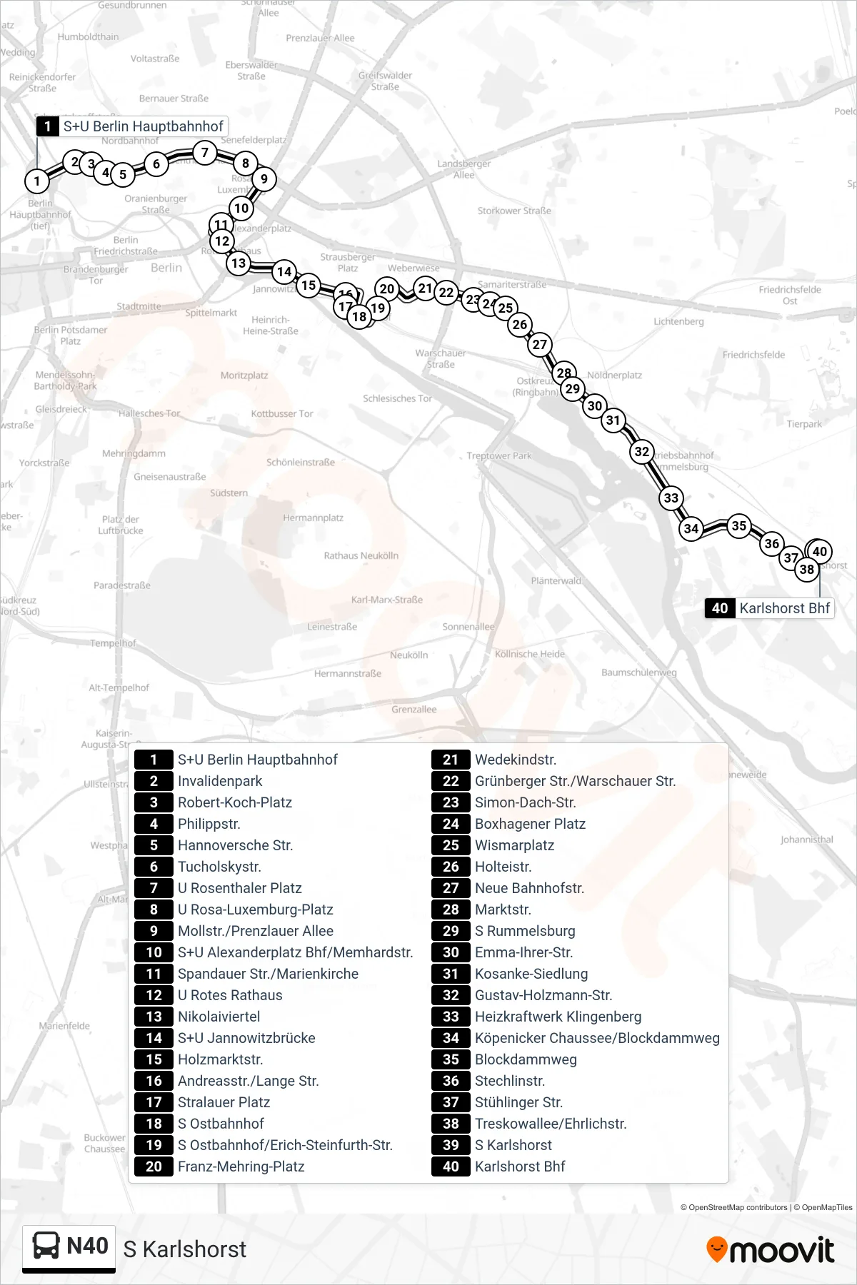 Linie N40 (Bus) Richtung S Karlshorst: Route und Haltestellen auf der Karte