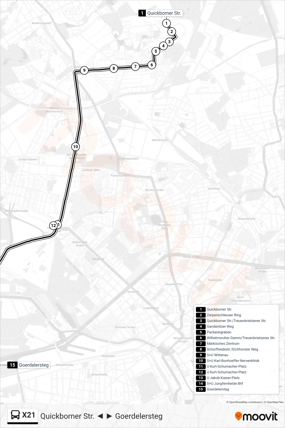 Linie X21 (Bus) Richtung Goerdelersteg: Route und Haltestellen auf der Karte