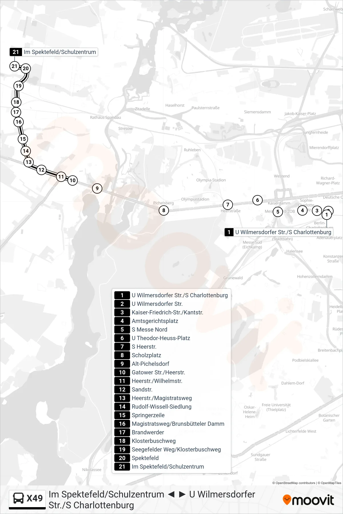 Linie X49 (Bus) Richtung Im Spektefeld/Schulzentrum: Route und Haltestellen auf der Karte