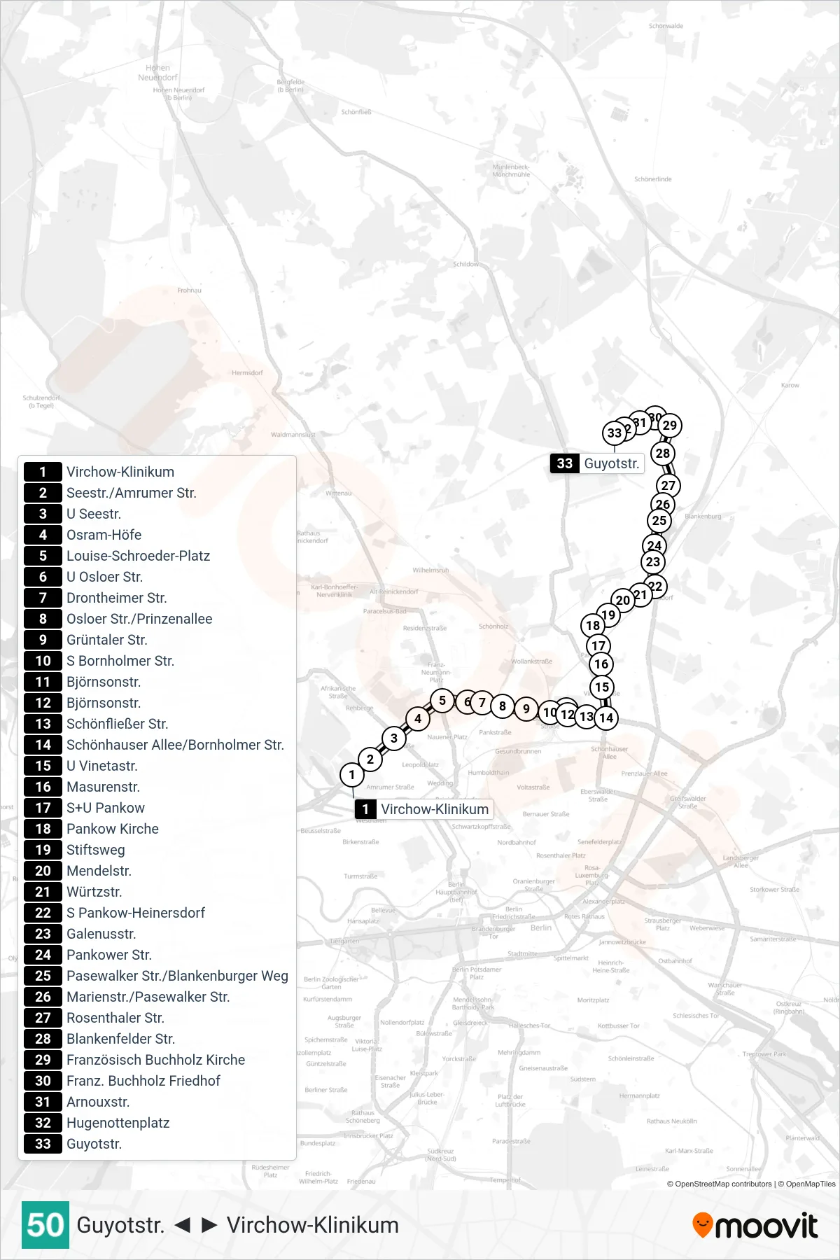 Linie 50 (Straßenbahn) Richtung Guyotstr.: Route und Haltestellen auf der Karte