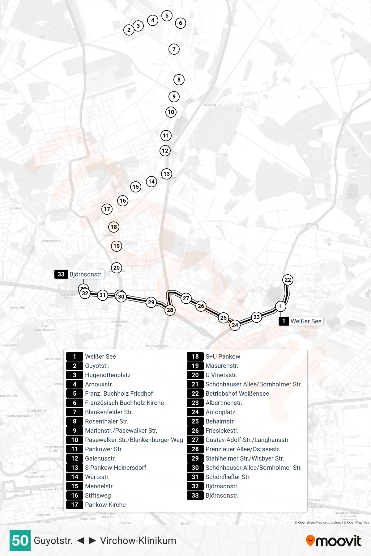 Linie 50 (Straßenbahn) Richtung Björnsonstr.: Route und Haltestellen auf der Karte