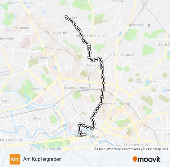 Трамвай M1: карта маршрута