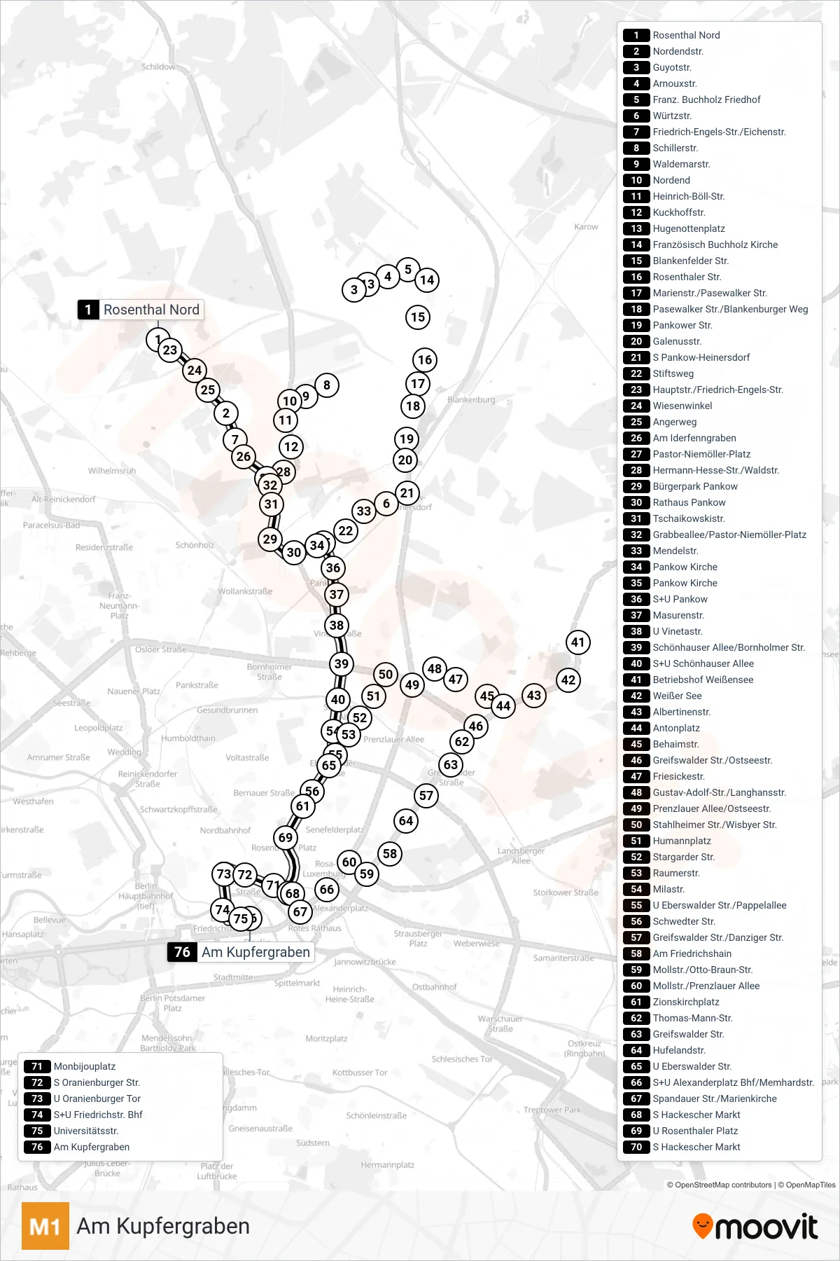 Linie M1 (Straßenbahn) Richtung Am Kupfergraben: Route und Haltestellen auf der Karte