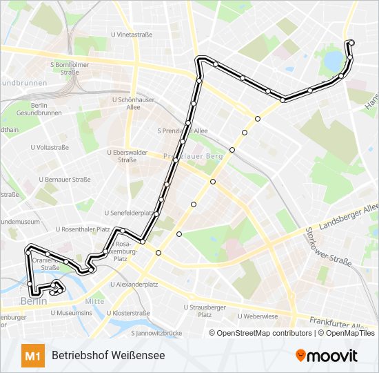 Трамвай M1: карта маршрута