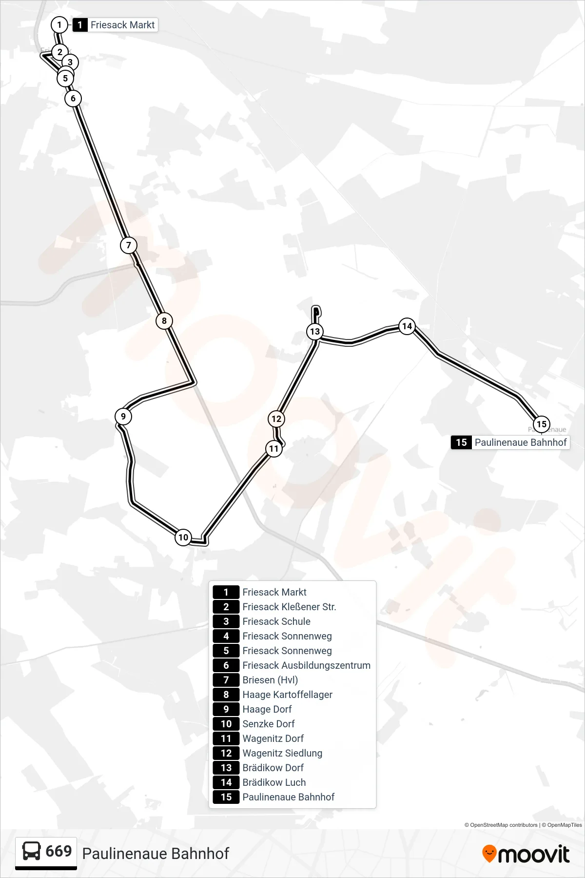 Linie 669 (Bus) Richtung Paulinenaue Bahnhof: Route und Haltestellen auf der Karte