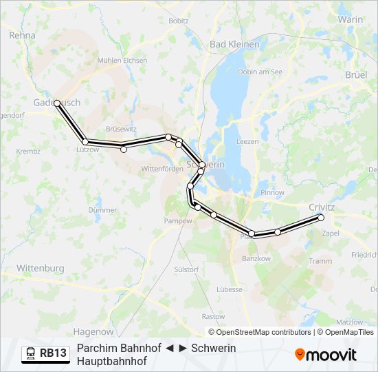 Поезд RB13: карта маршрута