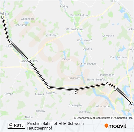 Поезд RB13: карта маршрута