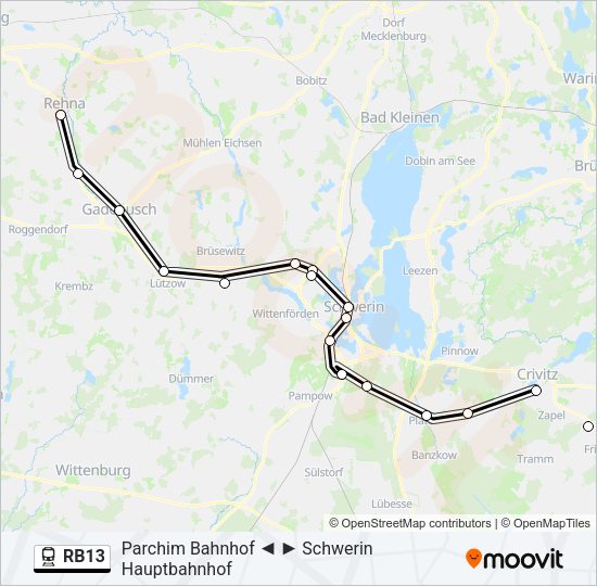 Поезд RB13: карта маршрута