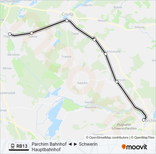 Поезд RB13: карта маршрута