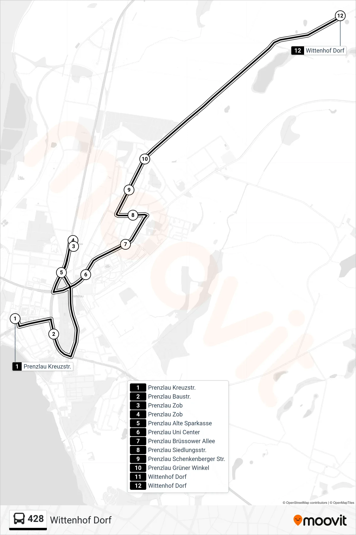 Linie 428 (Bus) Richtung Wittenhof Dorf: Route und Haltestellen auf der Karte
