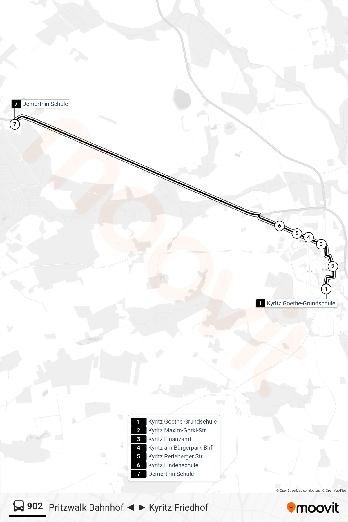 902 bus Line (Demerthin Schule) route and stops on a map