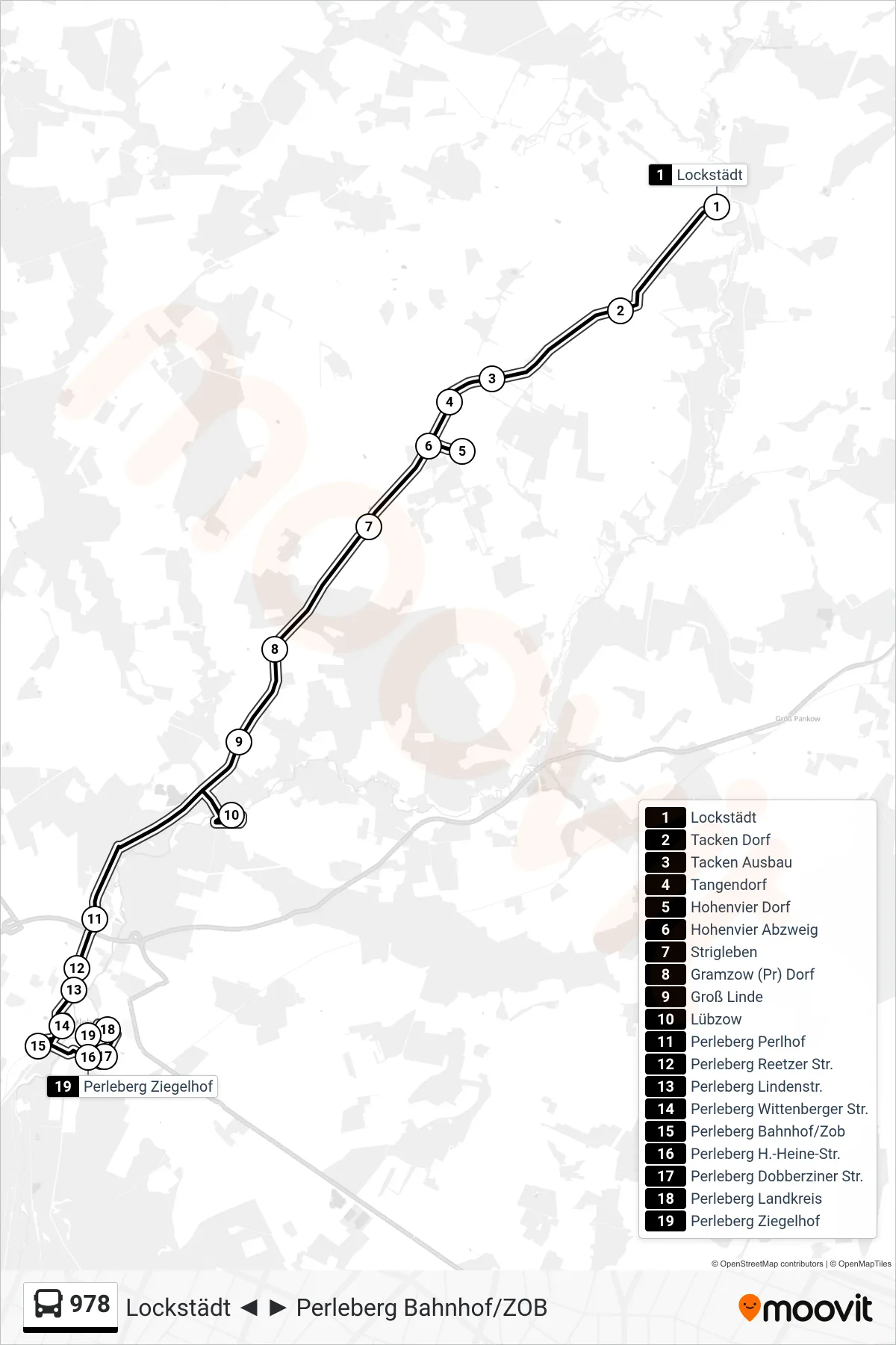 978 bus Line (Perleberg Ziegelhof) route and stops on a map