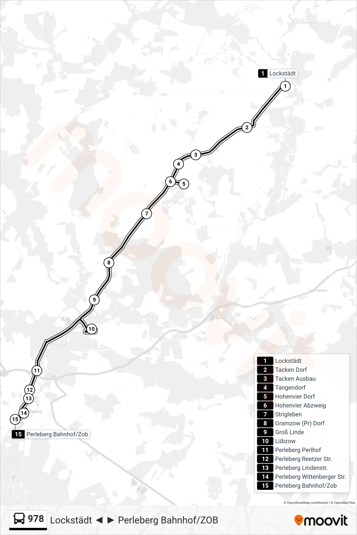 Linie 978 (Bus) Richtung Perleberg Bahnhof/Zob: Route und Haltestellen auf der Karte