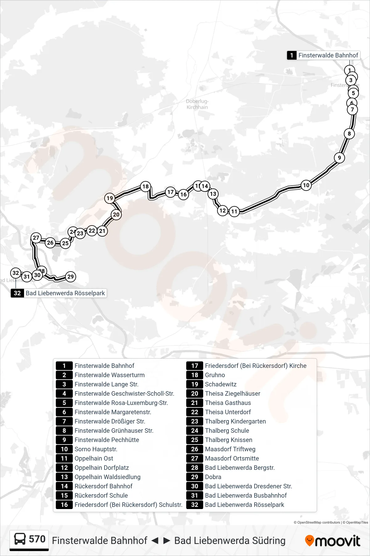 Linie 570 (Bus) Richtung Bad Liebenwerda Rösselpark: Route und Haltestellen auf der Karte