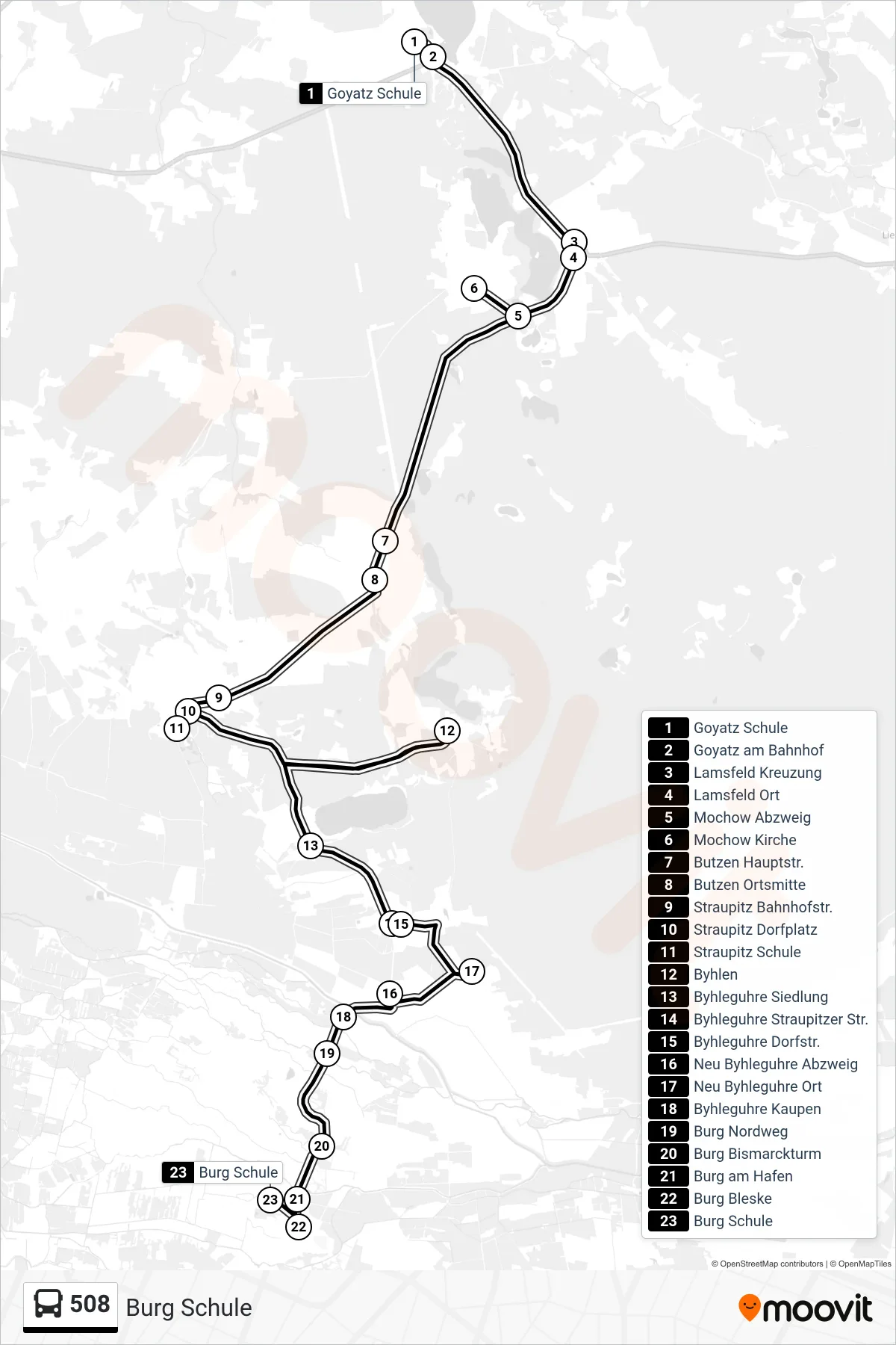 Linie 508 (Bus) Richtung Burg Schule: Route und Haltestellen auf der Karte