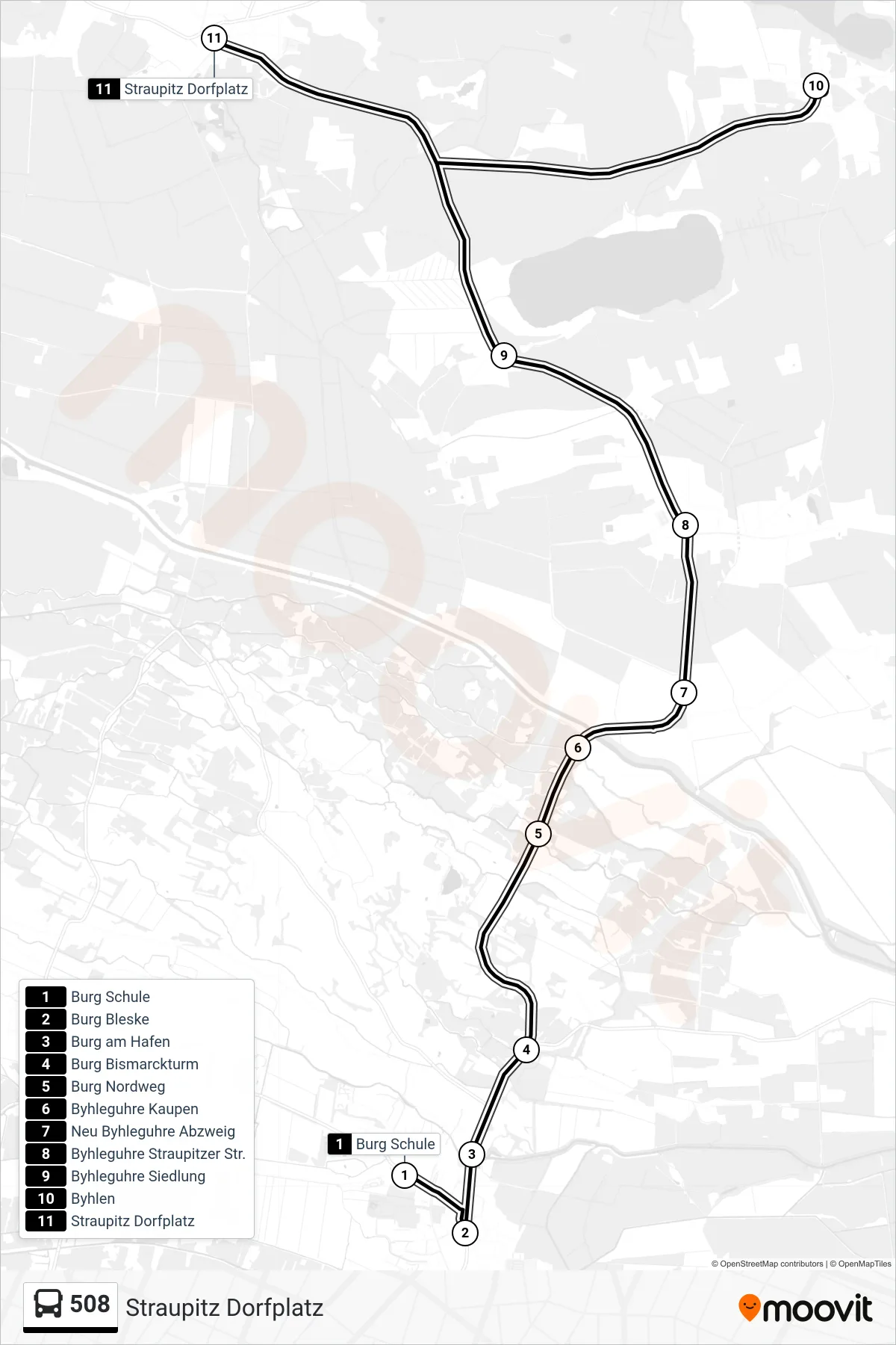 Linie 508 (Bus) Richtung Straupitz Dorfplatz: Route und Haltestellen auf der Karte