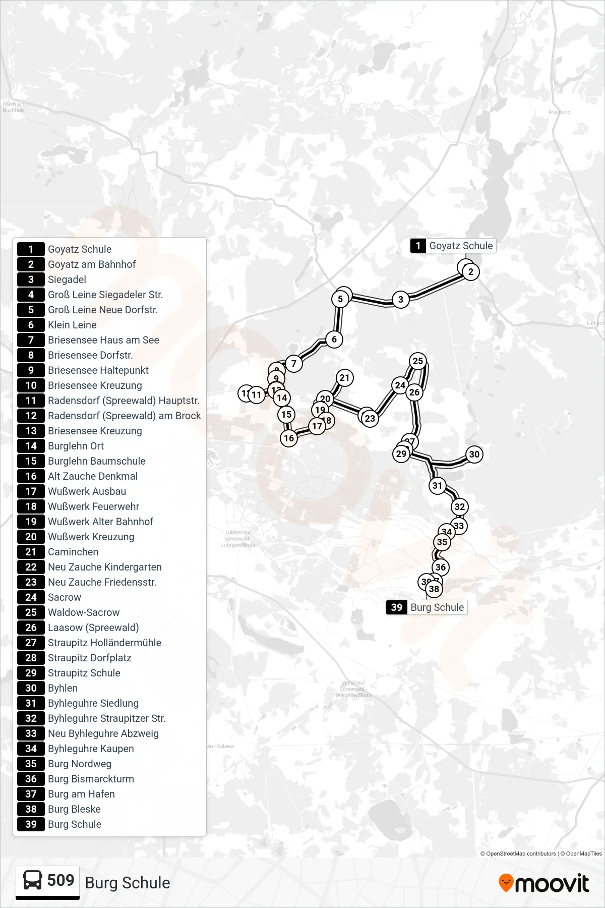 Linie 509 (Bus) Richtung Burg Schule: Route und Haltestellen auf der Karte