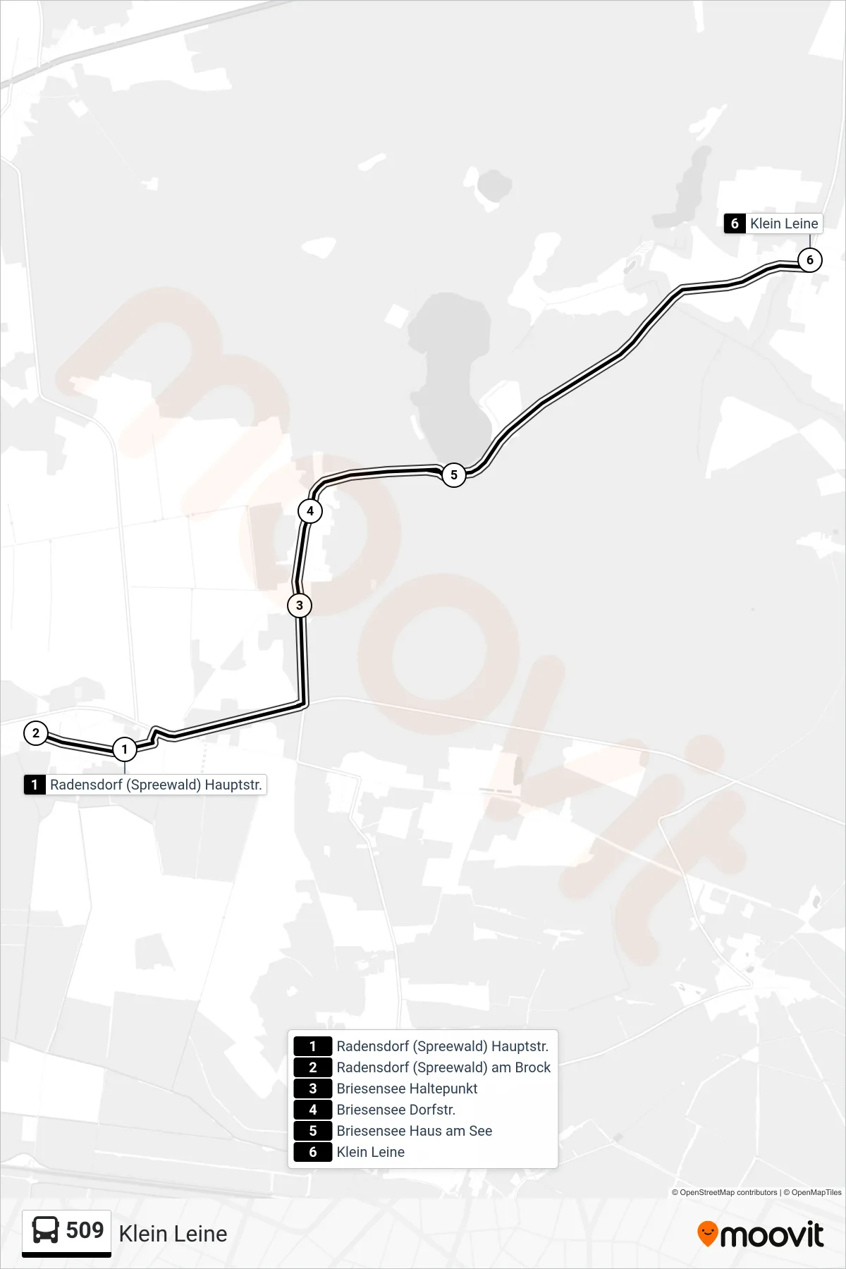 509 bus Line (Klein Leine) route and stops on a map