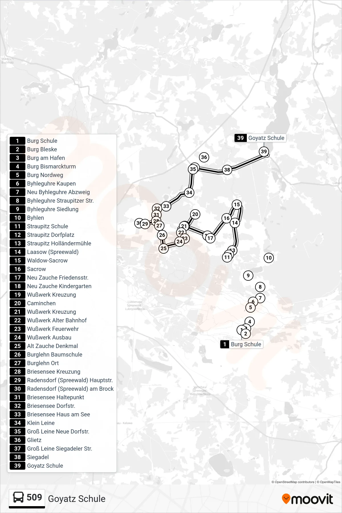 Linie 509 (Bus) Richtung Goyatz Schule: Route und Haltestellen auf der Karte