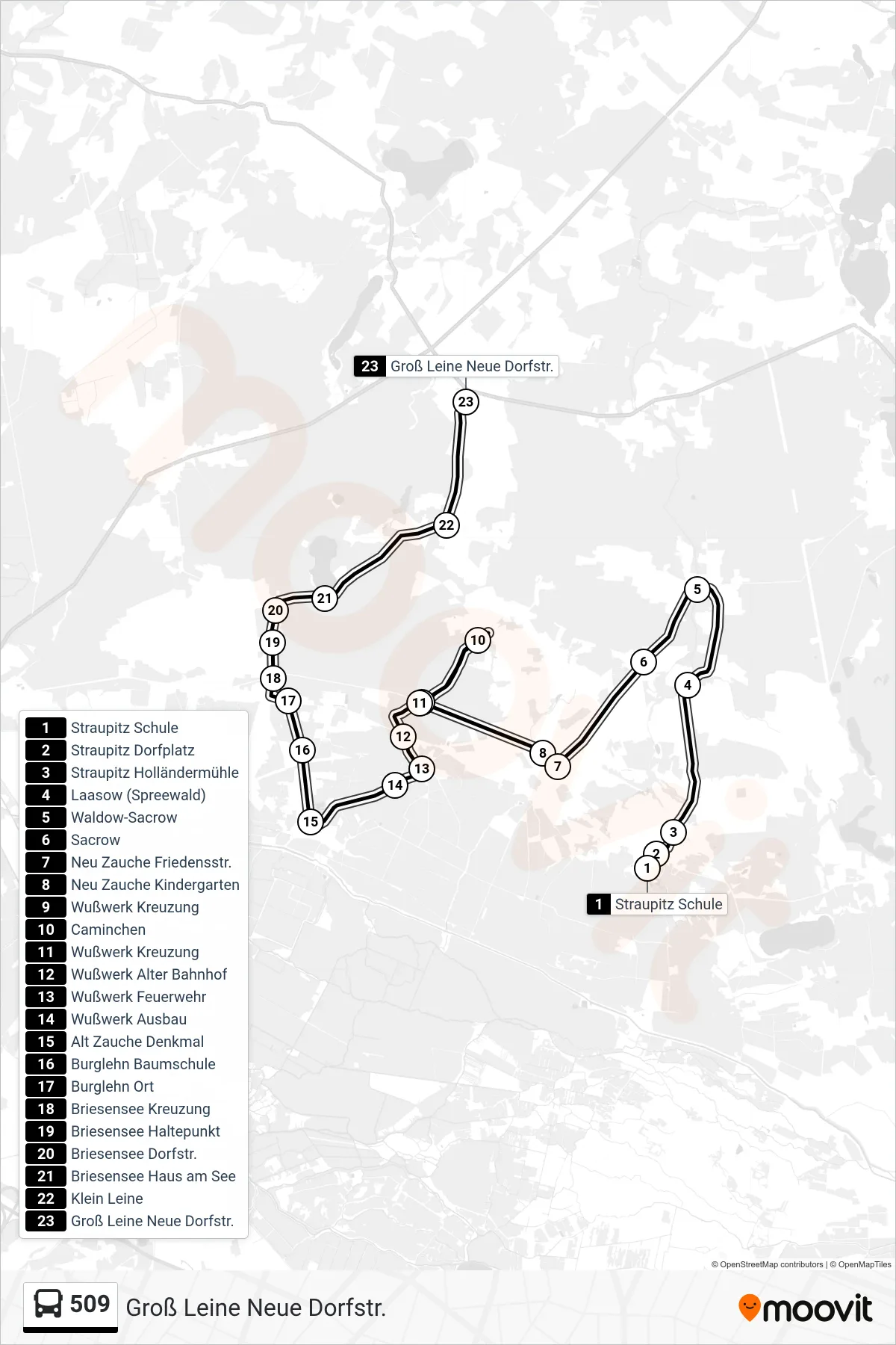 Linie 509 (Bus) Richtung Groß Leine Neue Dorfstr.: Route und Haltestellen auf der Karte