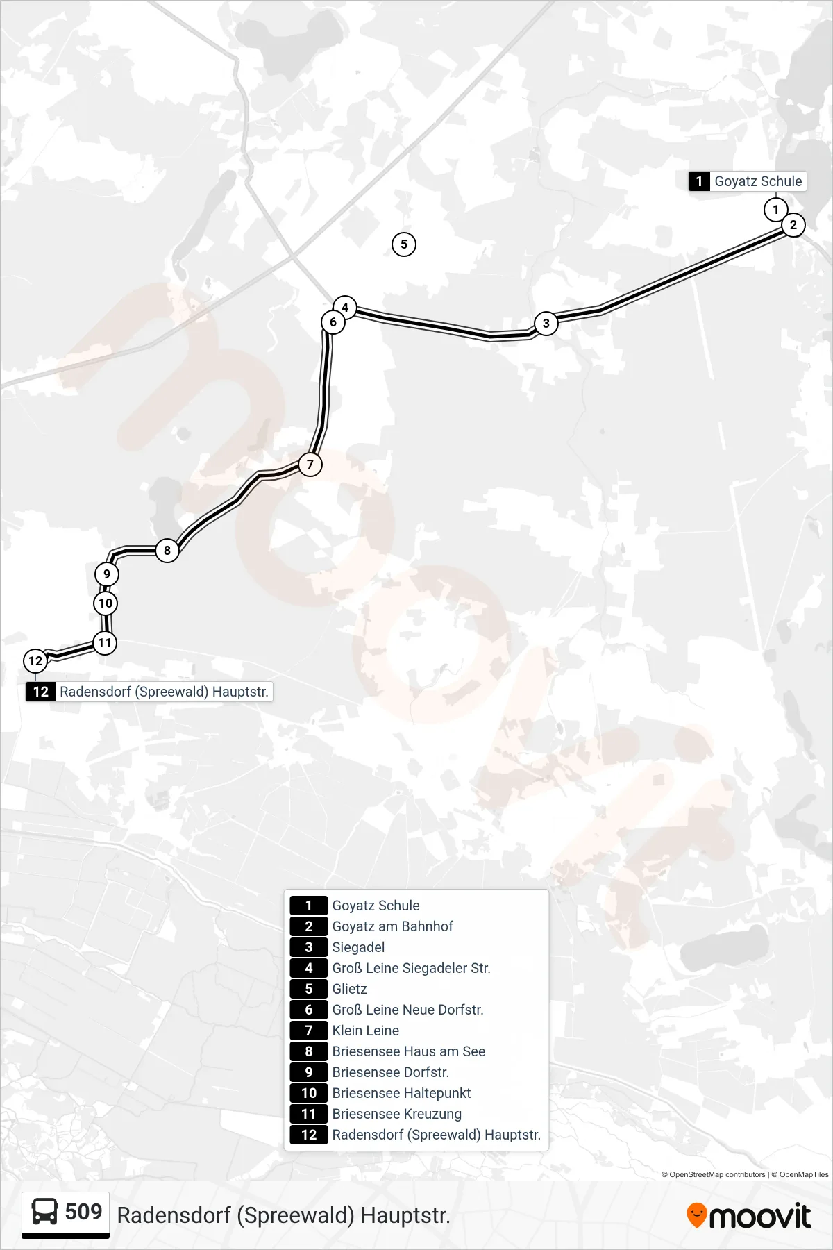 Linie 509 (Bus) Richtung Radensdorf (Spreewald) Hauptstr.: Route und Haltestellen auf der Karte