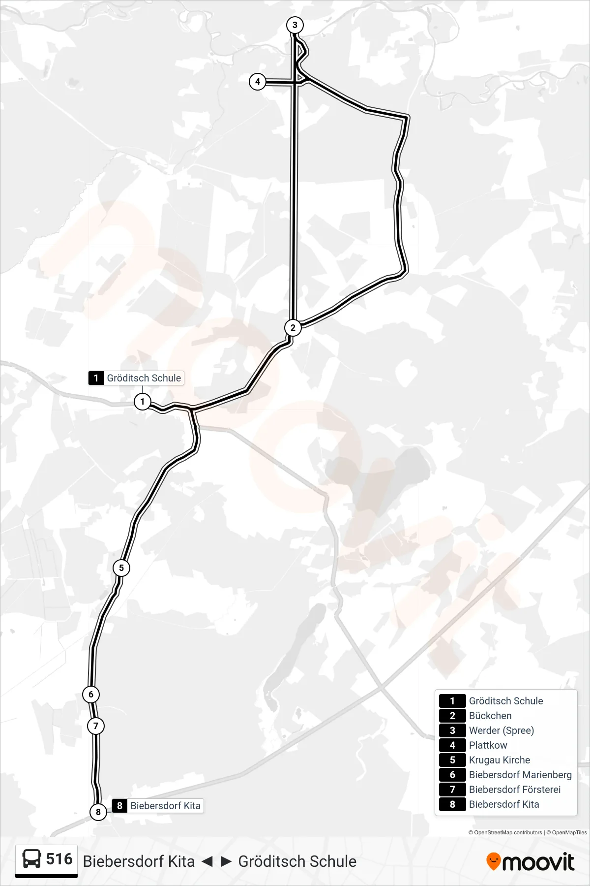 Linie 516 (Bus) Richtung Biebersdorf Kita: Route und Haltestellen auf der Karte
