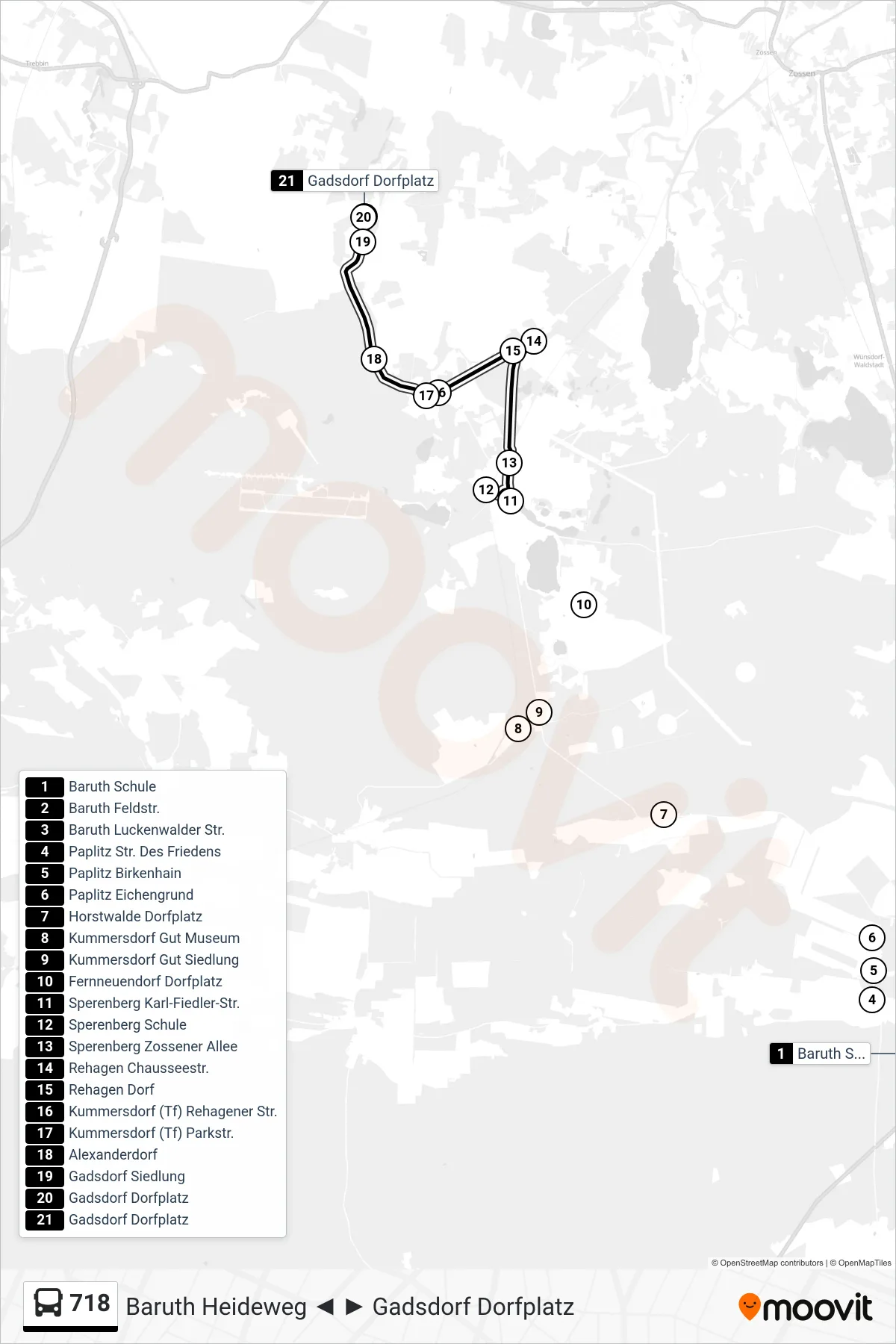 Linie 718 (Bus) Richtung Gadsdorf Dorfplatz: Route und Haltestellen auf der Karte