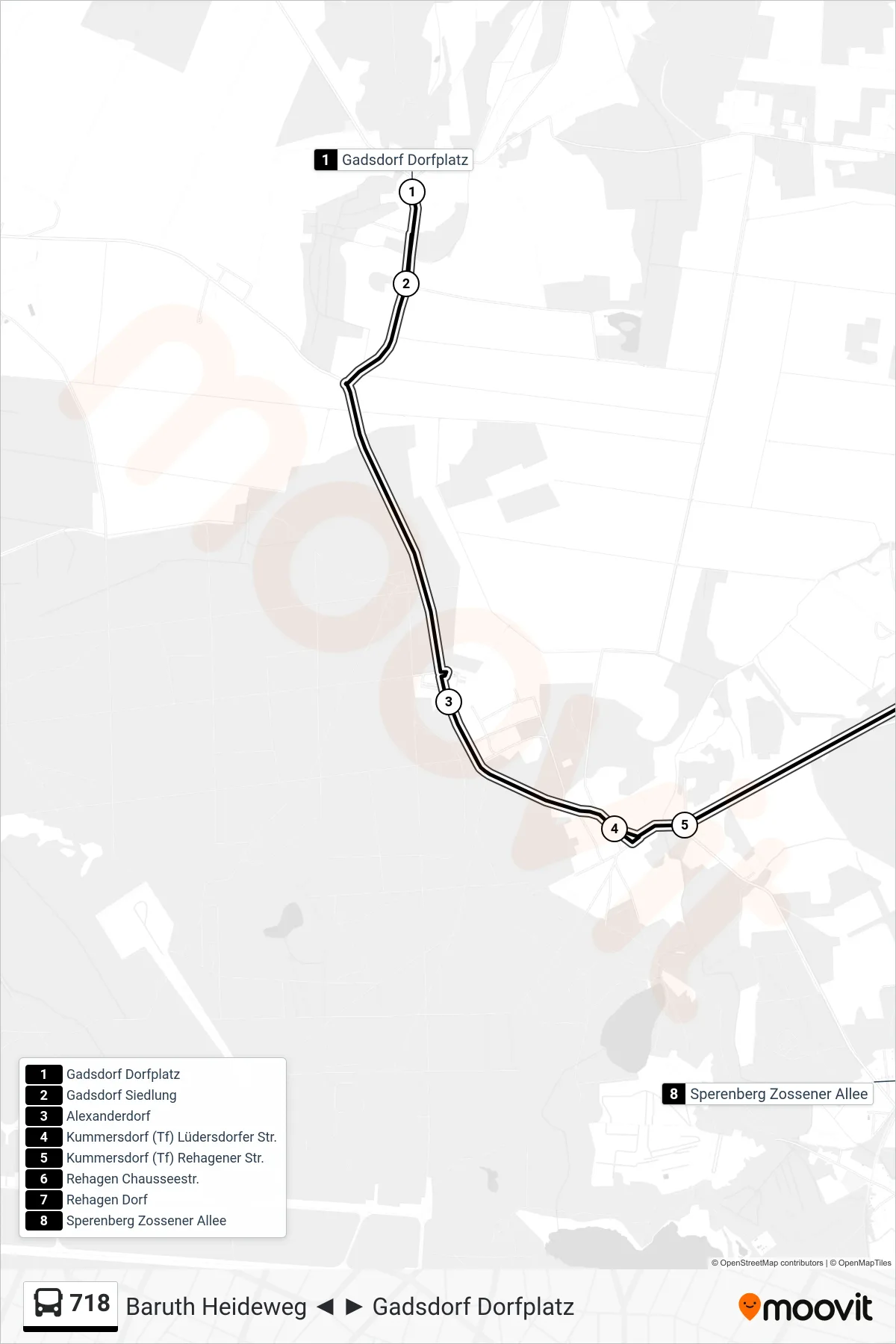 Linie 718 (Bus) Richtung Sperenberg Zossener Allee: Route und Haltestellen auf der Karte