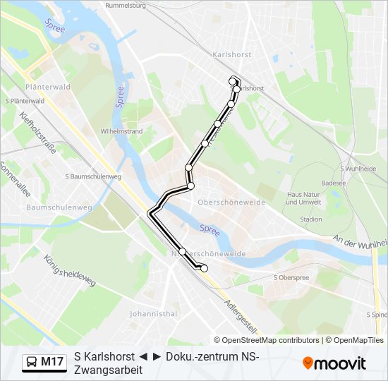 M17 bus Line Map