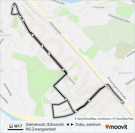 M17 bus Line Map