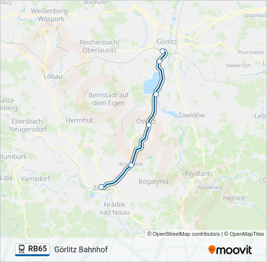 Поезд RB65: карта маршрута