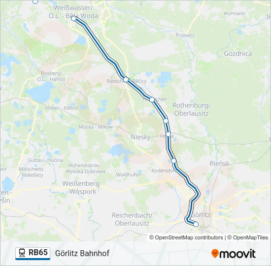 Поезд RB65: карта маршрута