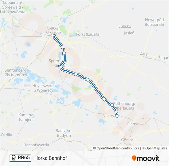 Поезд RB65: карта маршрута