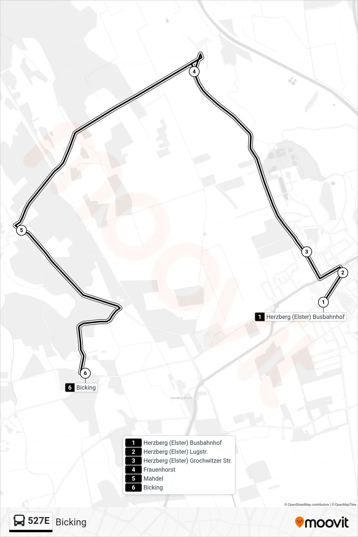 Linie 527E (Bus) Richtung Bicking: Route und Haltestellen auf der Karte