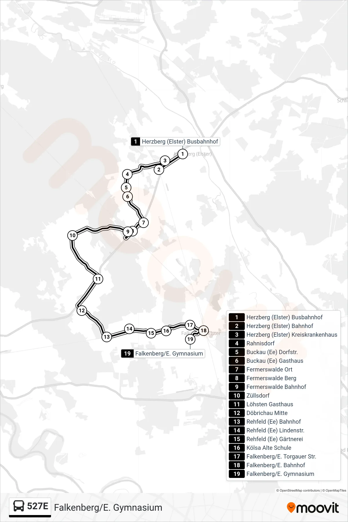 Linie 527E (Bus) Richtung Falkenberg/E. Gymnasium: Route und Haltestellen auf der Karte