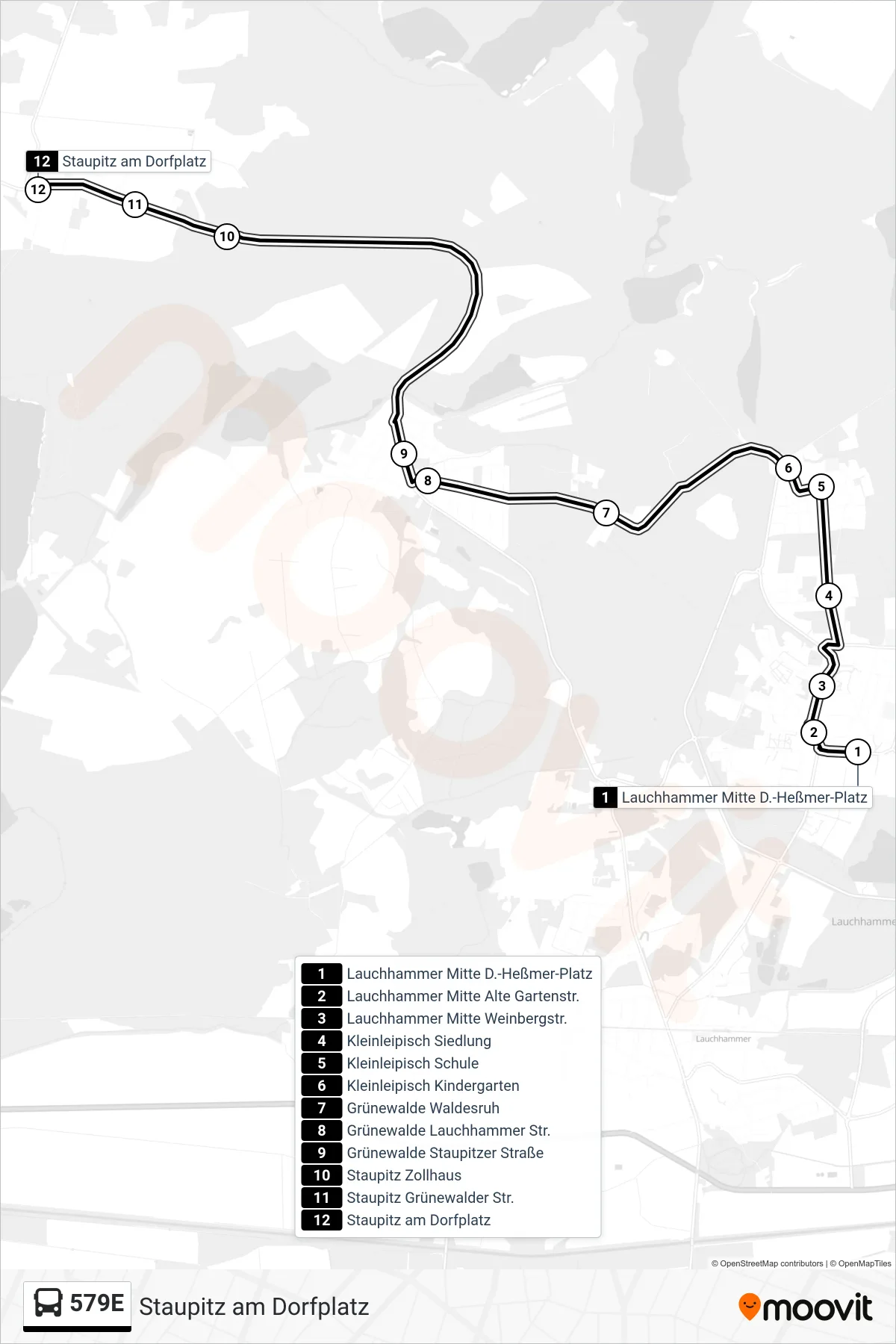 Linie 579E (Bus) Richtung Staupitz am Dorfplatz: Route und Haltestellen auf der Karte