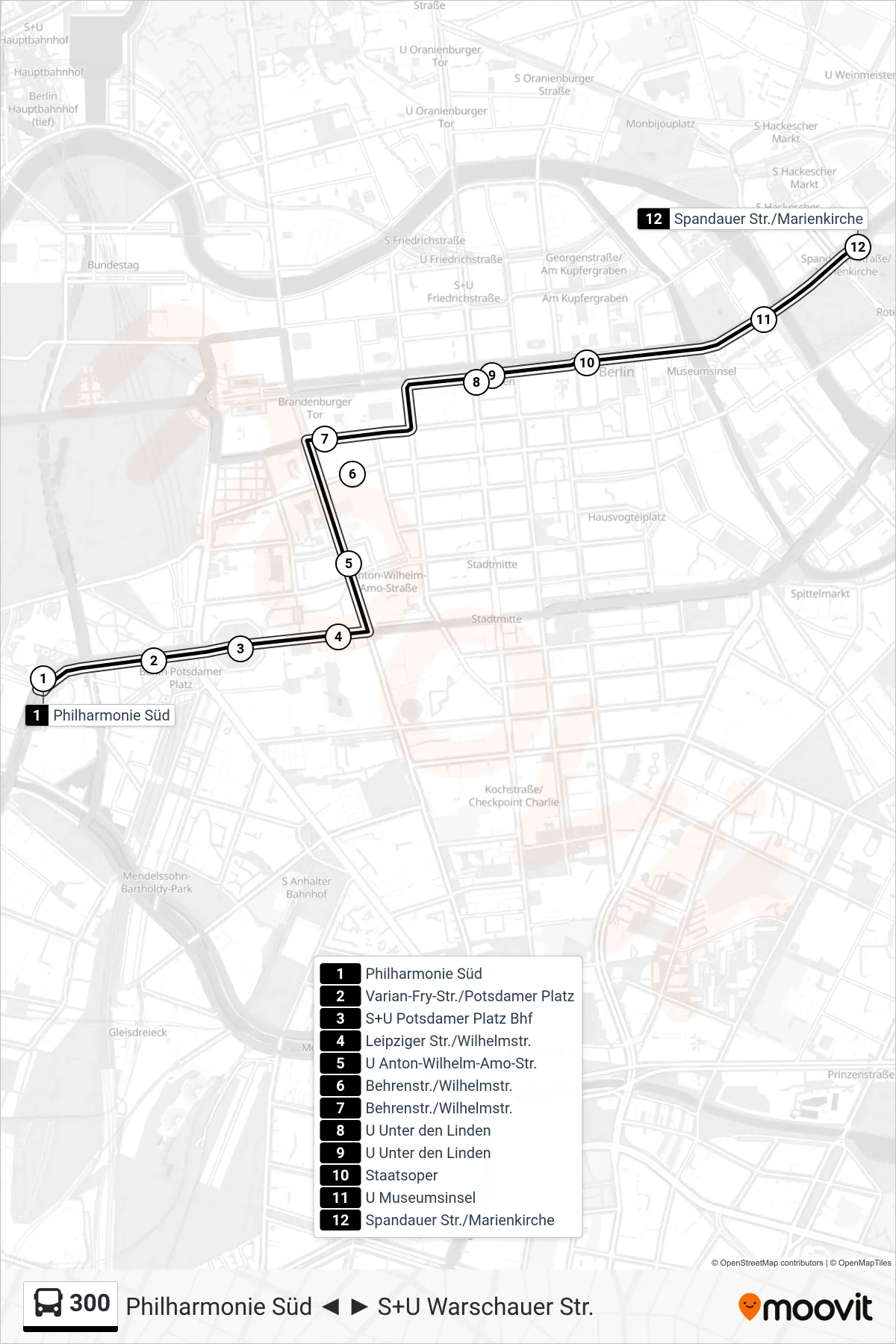 Linie 300 (Bus) Richtung Spandauer Str./Marienkirche: Route und Haltestellen auf der Karte