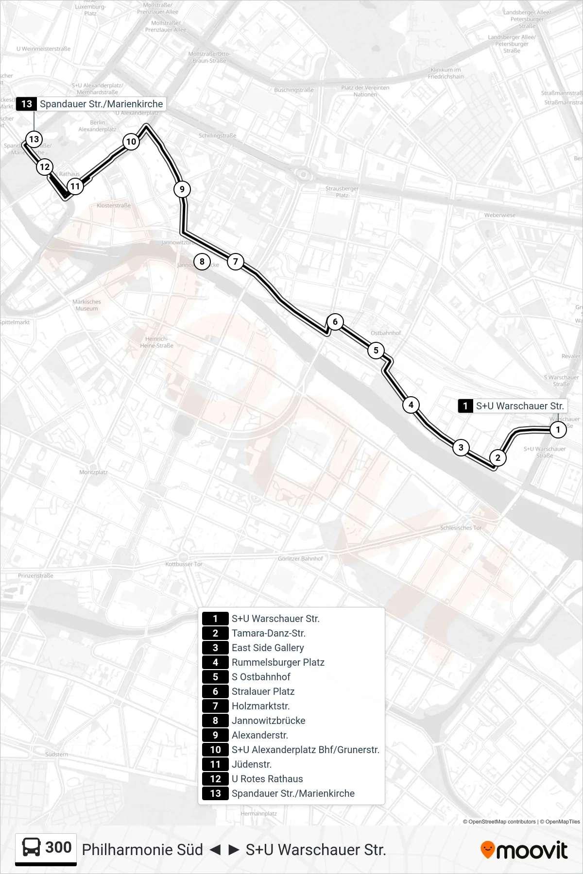 Linie 300 (Bus) Richtung Spandauer Str./Marienkirche: Route und Haltestellen auf der Karte