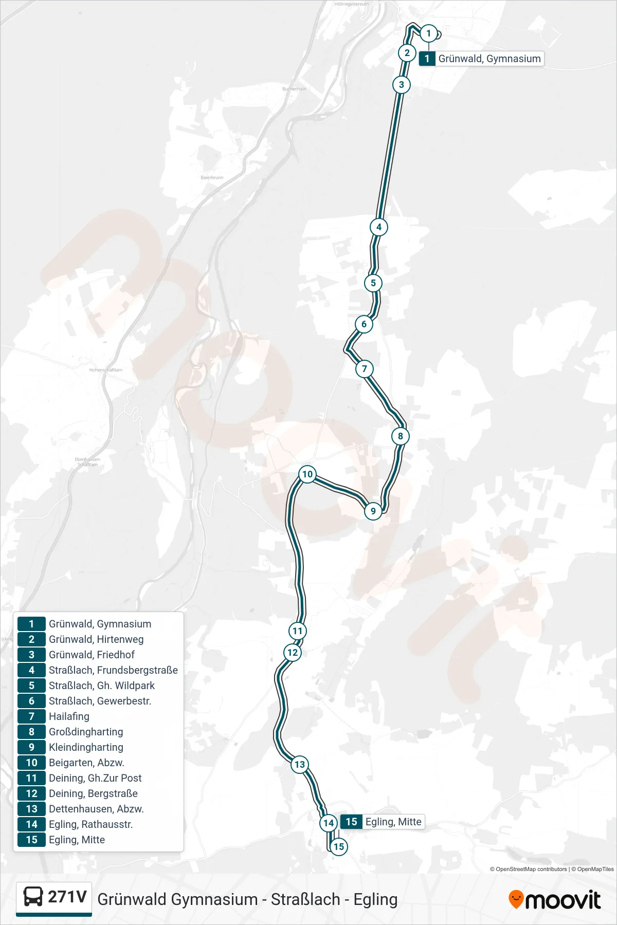 Linie 271V (Bus) Richtung Mitte: Route und Haltestellen auf der Karte