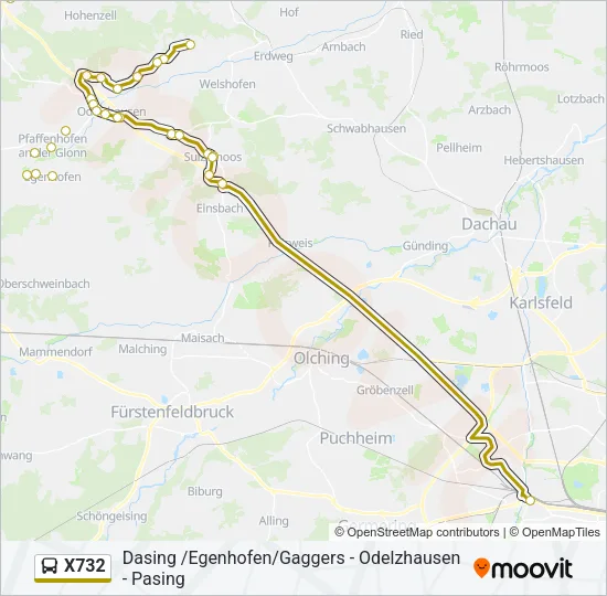 Автобус X732: карта маршрута